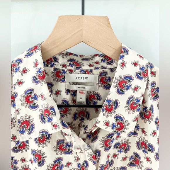J. Crew Perfect Shirt In Papaya Paisley Beige Size 8 - Picture 7 of 8